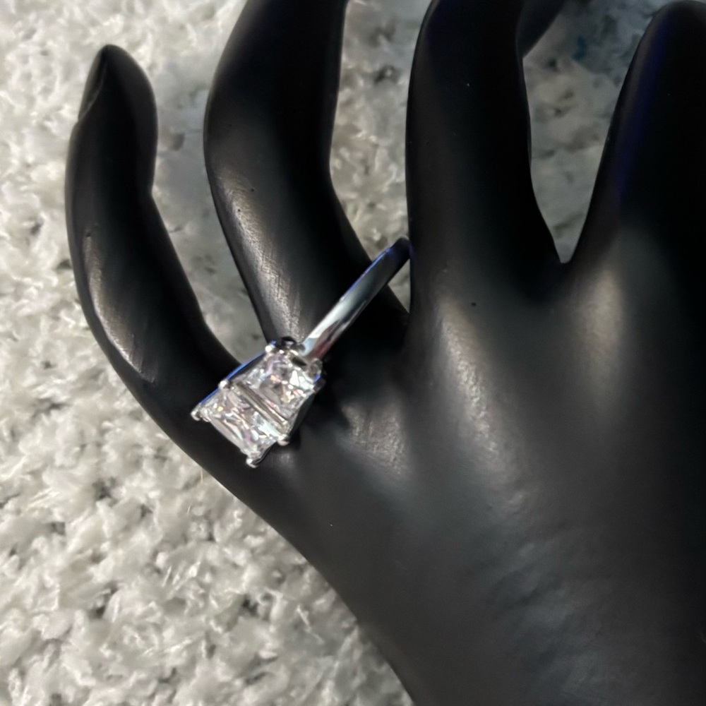Diamonique Three-Stone Clear Cubic Zirconia Ring in Silver Tone 8 - Picture 5 of 8